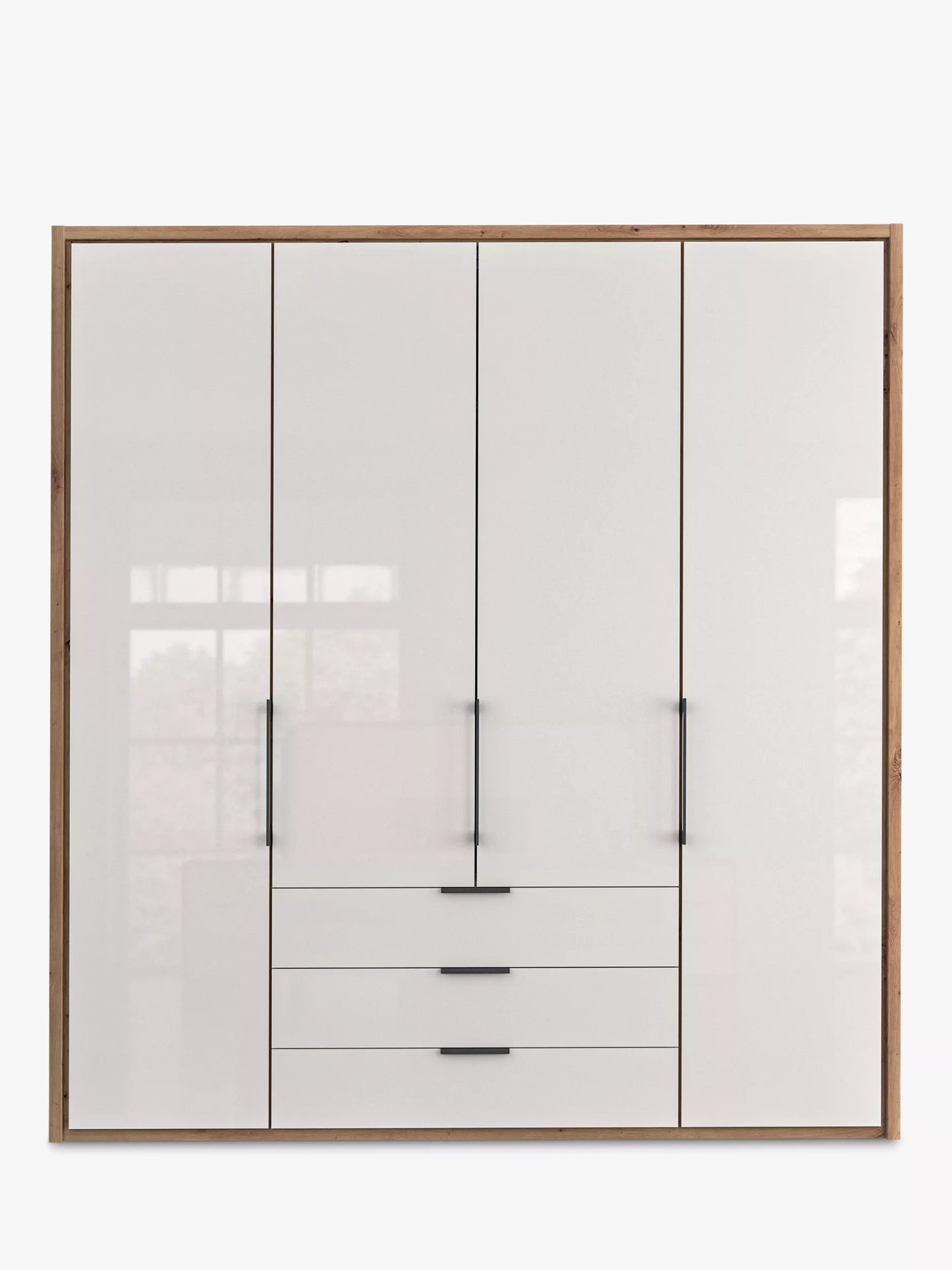 Wiemann Saka 200cm Bi-Fold Wardrobe With 4 Glass Doors & 3 Glass Drawers