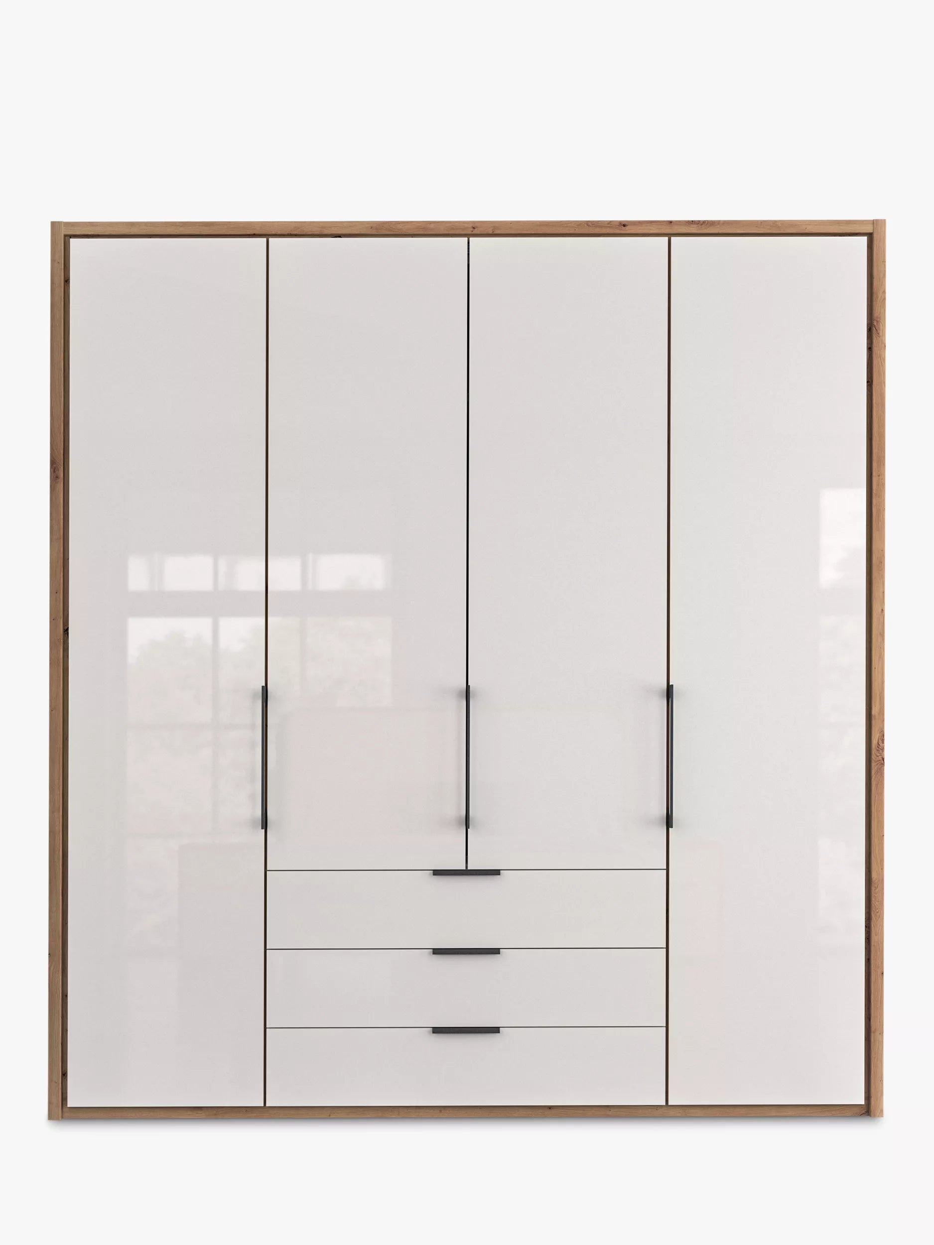 Wiemann Saka 200cm Bi-Fold Wardrobe With 4 Glass Doors & 3 Glass Drawers