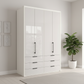 Wiemann Saka 150cm Bi-Fold Wardrobe With 4 Glass Doors & 6 Glass Drawers with White Carcase
