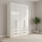 Wiemann Saka 200cm Bi-Fold Wardrobe With 4 Glass Doors & 3 Glass Drawers with White Carcase