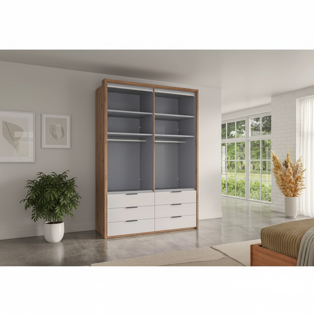Wiemann 200cm wardrobe with integrated drawer storage