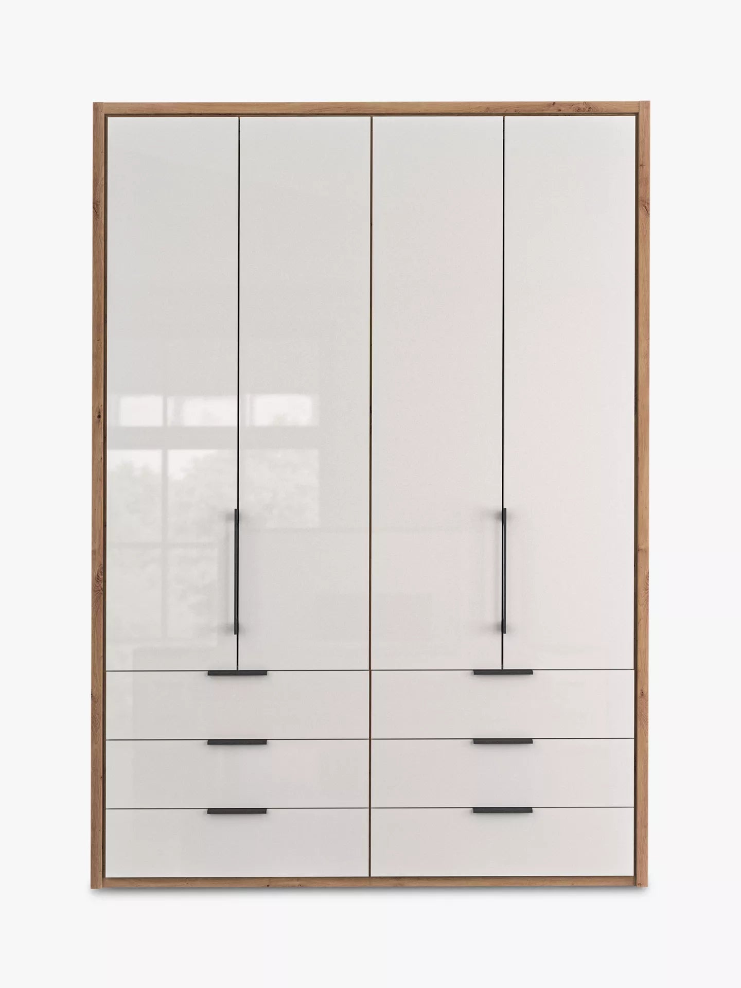 Wiemann Saka 200cm Bi-Fold Wardrobe With 4 Glass Doors & 3 Glass Drawers