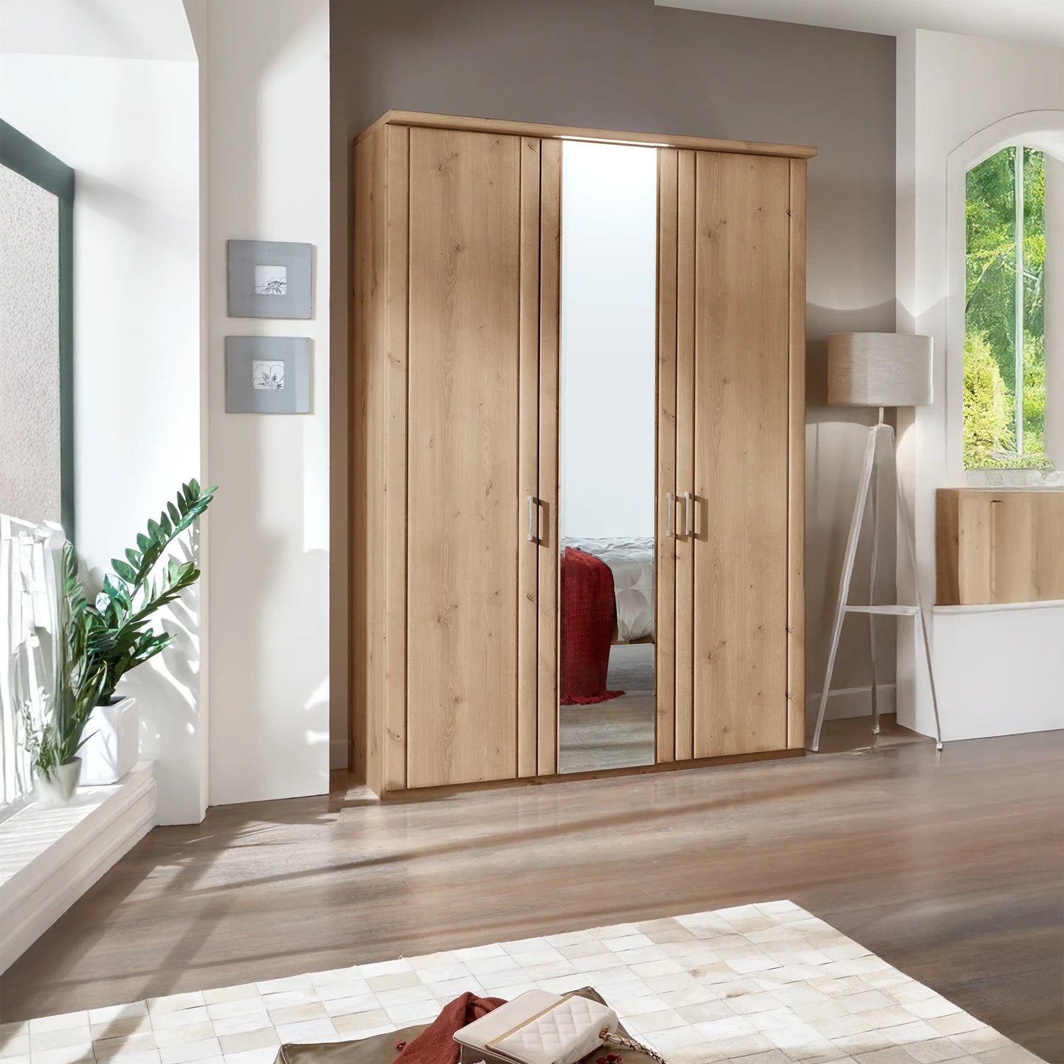 Wiemann Brixton Oak Effect 3 Door Mirrored Wardrobe – W150cm