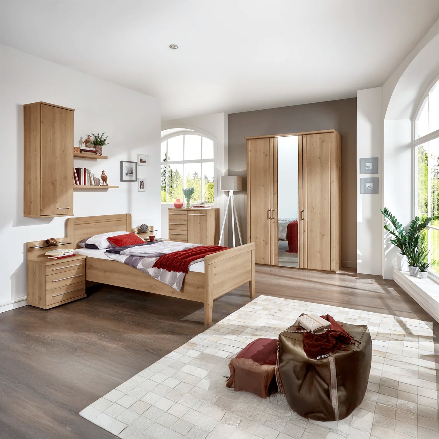 Brixton Oak Effect 3 Door Mirrored Wardrobe and Bedroom Furniture