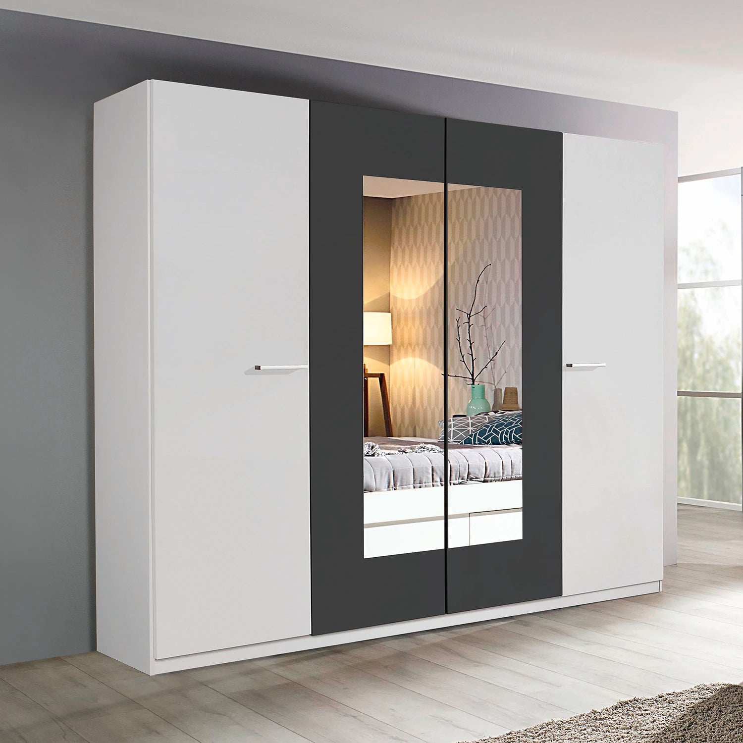 Rauch 4 Door Hinged Wardrobe in White and Graphite colour