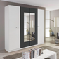 Bobi White 4 Door Wardrobe with Metallic Grey Centre & Mirror Panels – W181cm