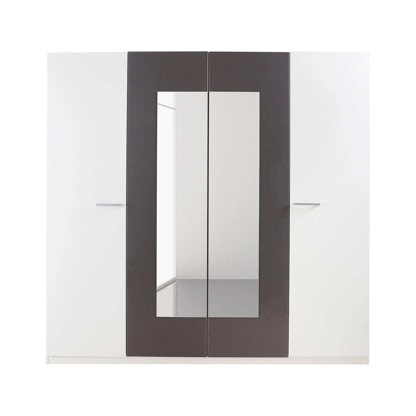 Bobi White 4 Door Wardrobe with Metallic Grey Centre & Mirror Panels – W181cm
