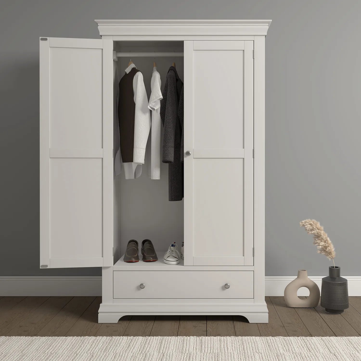 Bordeaux Ivory Double Gents Wardrobe with Drawer | Elegant Bedroom Storage