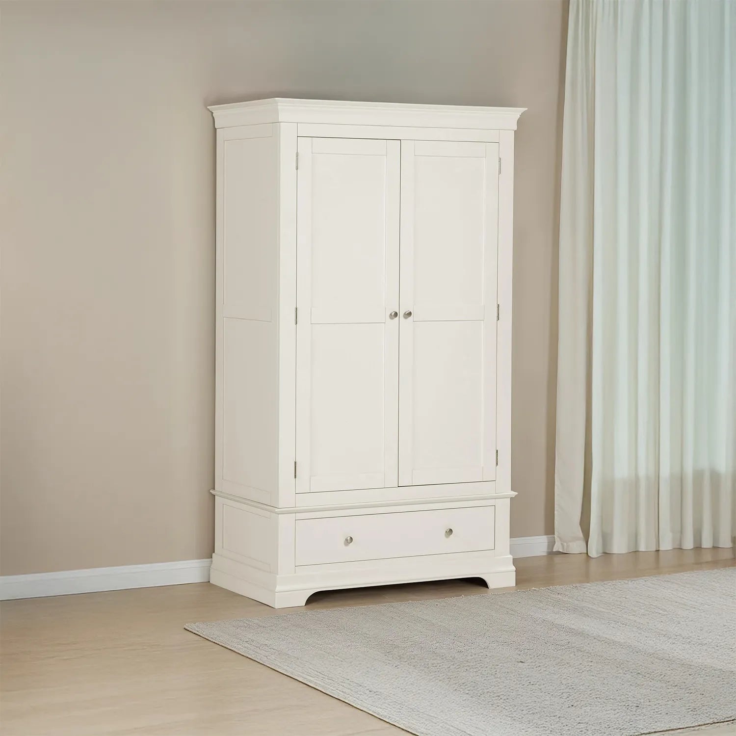 Bordeaux Ivory Double Gents Wardrobe with Drawer – classic design, dovetail drawer & premium finish. Matching bedroom furniture available. Free UK delivery.