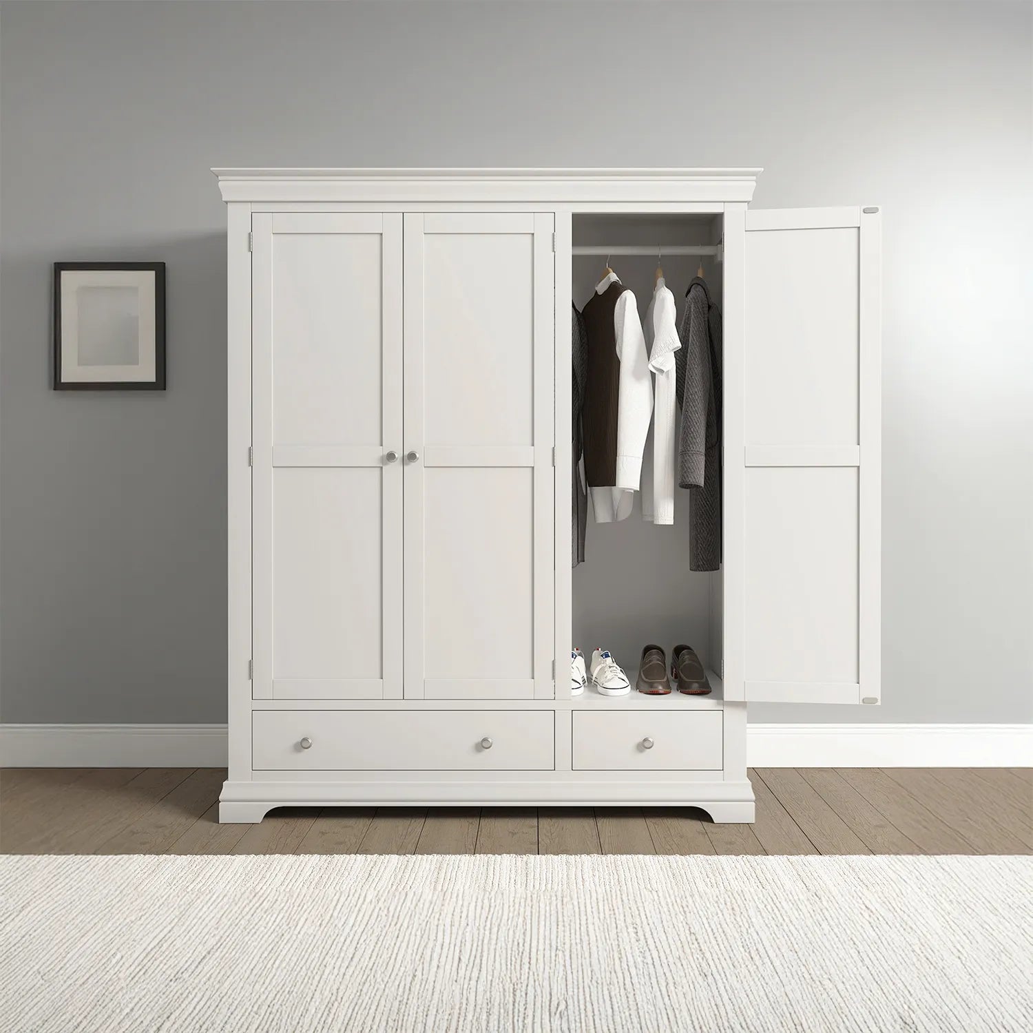 Styled in a room Bordeaux Ivory Triple Wardrobe with 2 Drawers - W162cm