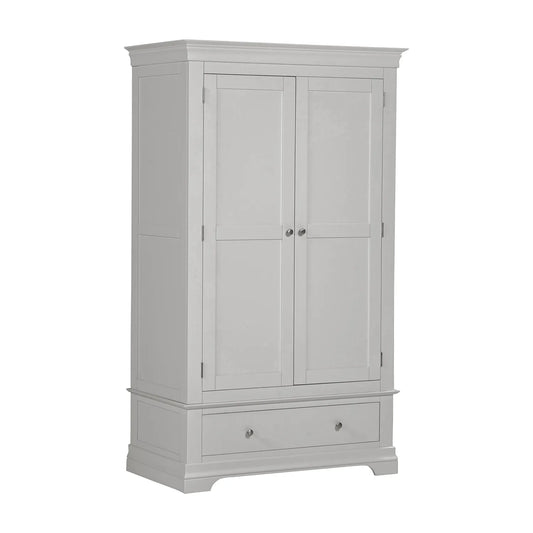 Bordeaux Pebble Grey Double Gents Wardrobe with Drawer – elegant finish, dovetail joints & timeless design. Matching furniture available. Free UK delivery.