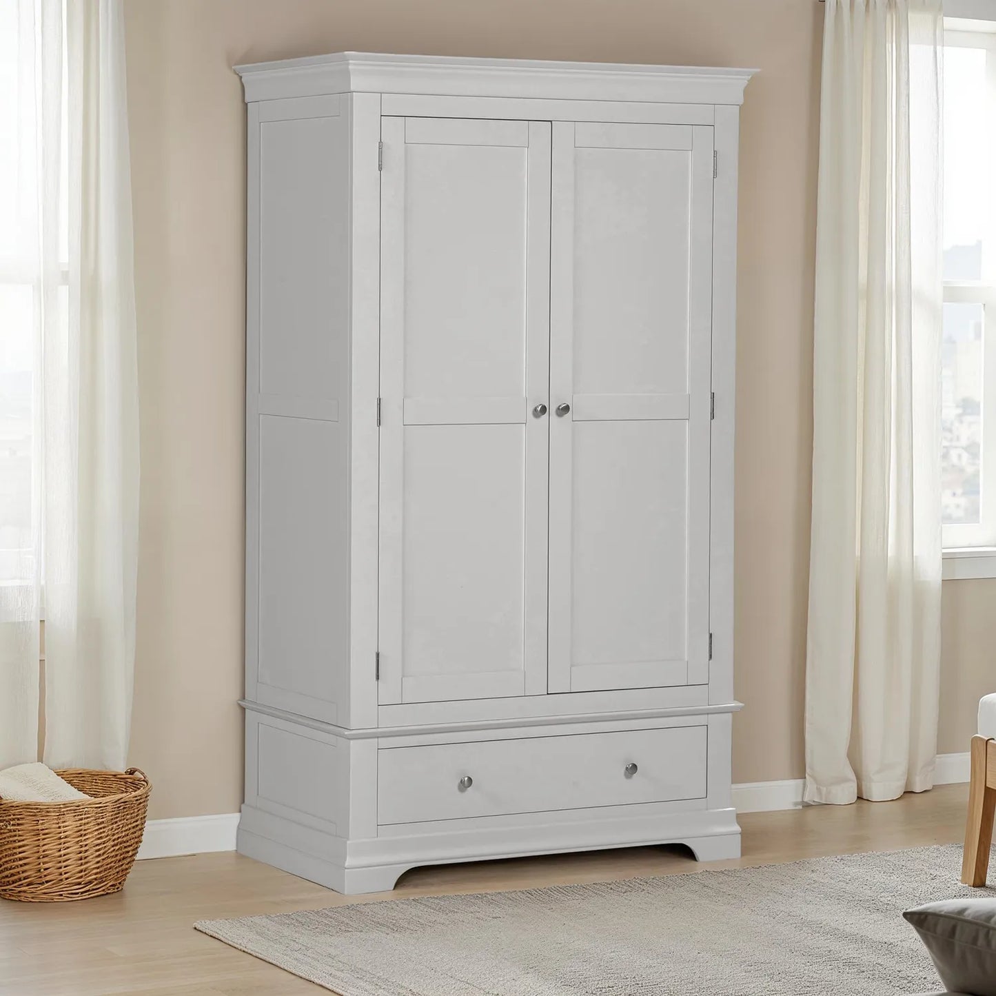 Bordeaux Pebble Grey Double Gents Wardrobe with Drawer – elegant finish