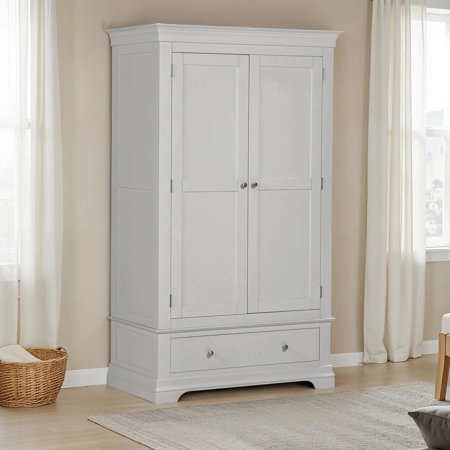Bordeaux Pebble Grey Double Gents Wardrobe with Drawer – elegant finish