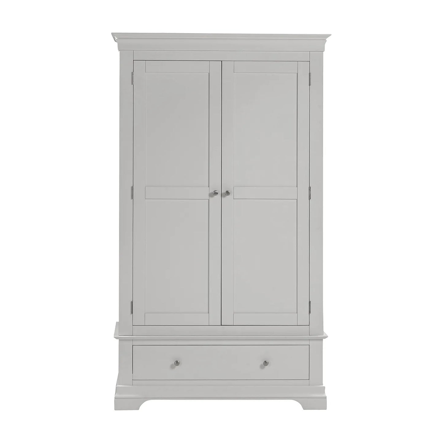 Front view of Bordeaux Pebble Grey Double Gents Wardrobe with Drawer 