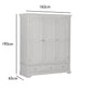 Bordeaux Pebble Grey Triple Wardrobe with 2 Drawers  with dimensions labeled on a white background