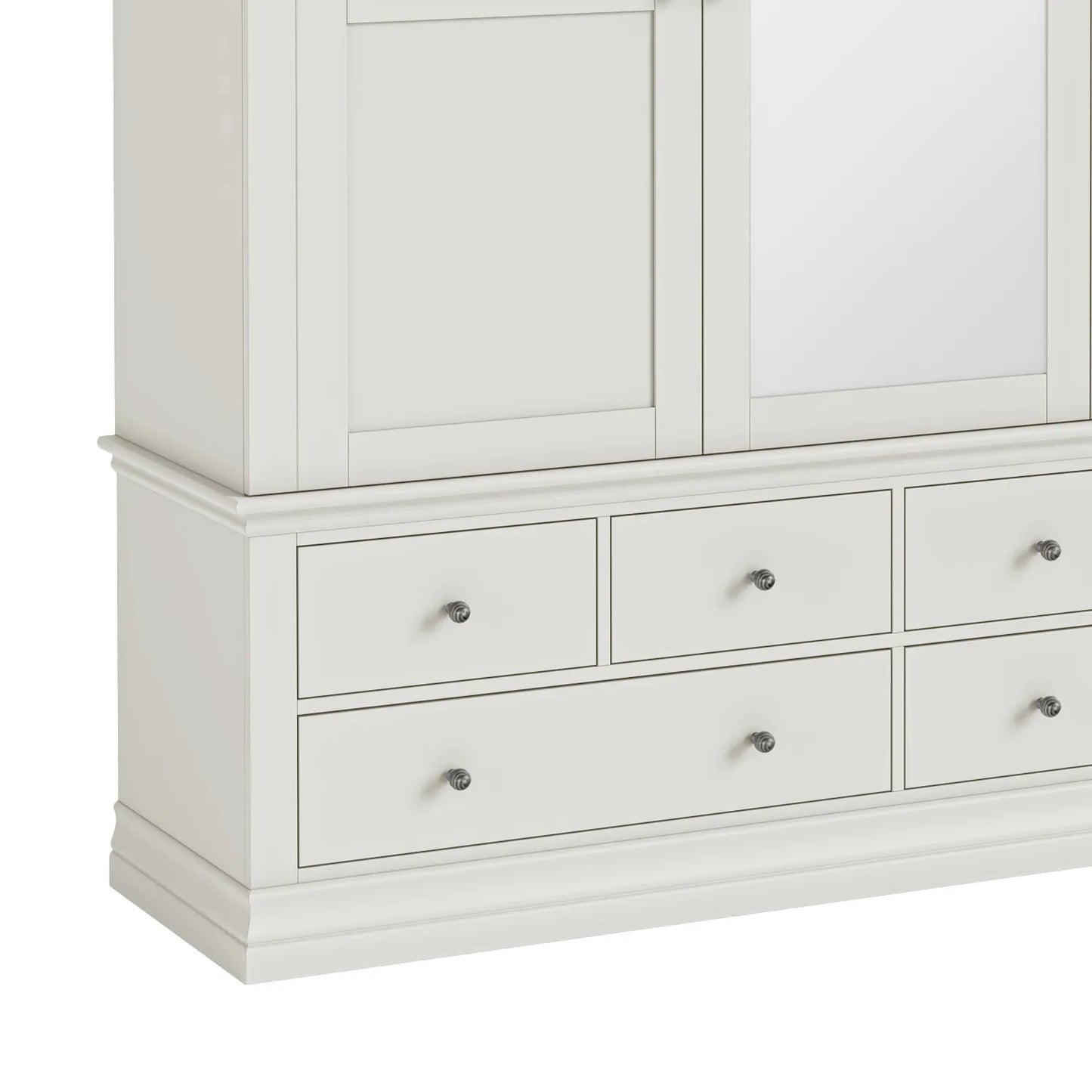 Close up of Bordeaux Triple Wardrobe with Mirror & 6 Drawers