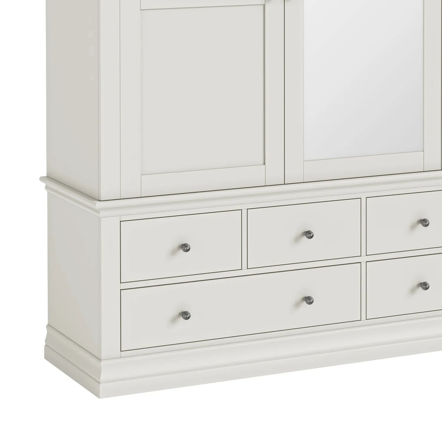 Close up of Bordeaux Triple Wardrobe with Mirror & 6 Drawers