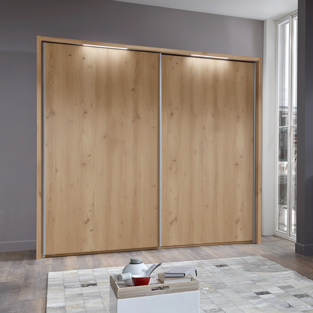 Wiemann Brixton Bianco Oak 2 Door Sliding Wardrobe with PPT Light Frame