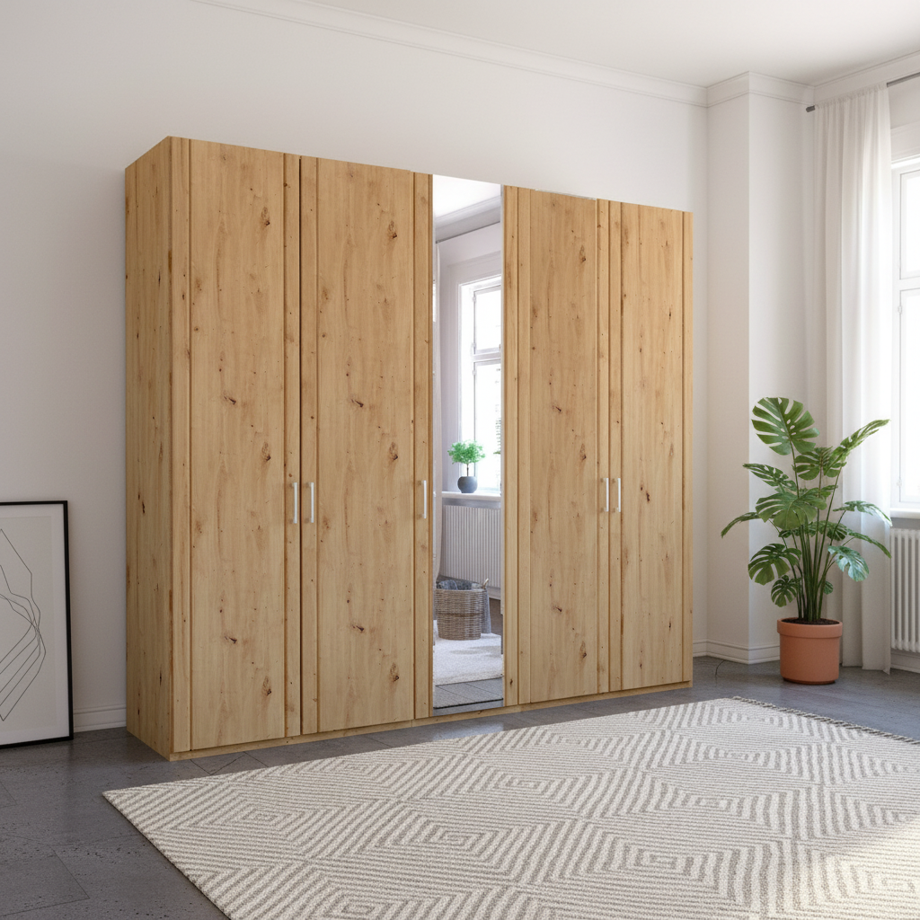 Wiemann Brixton Oak Effect 5 Door wardrobe with 1 Mirror door