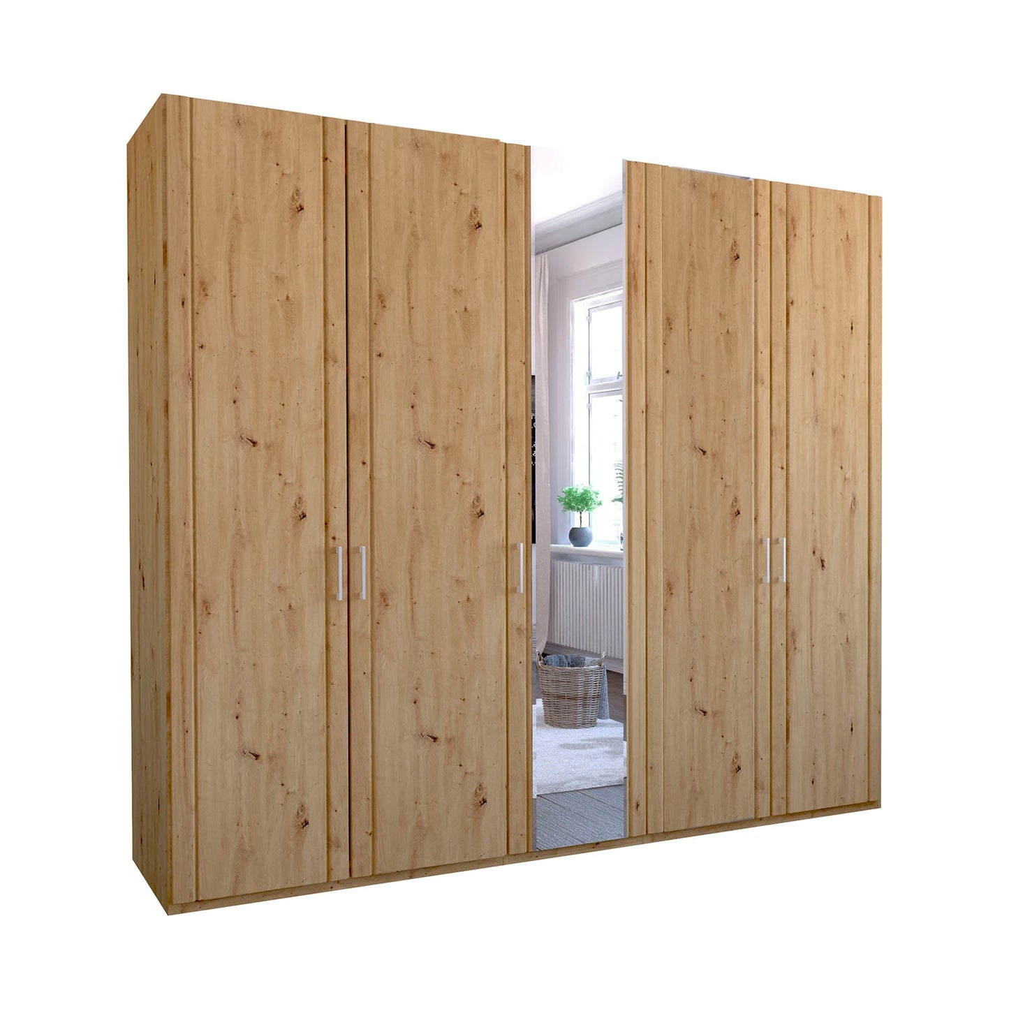 Wiemann Brixton Oak Effect 5 Door wardrobe with 1 Mirror door