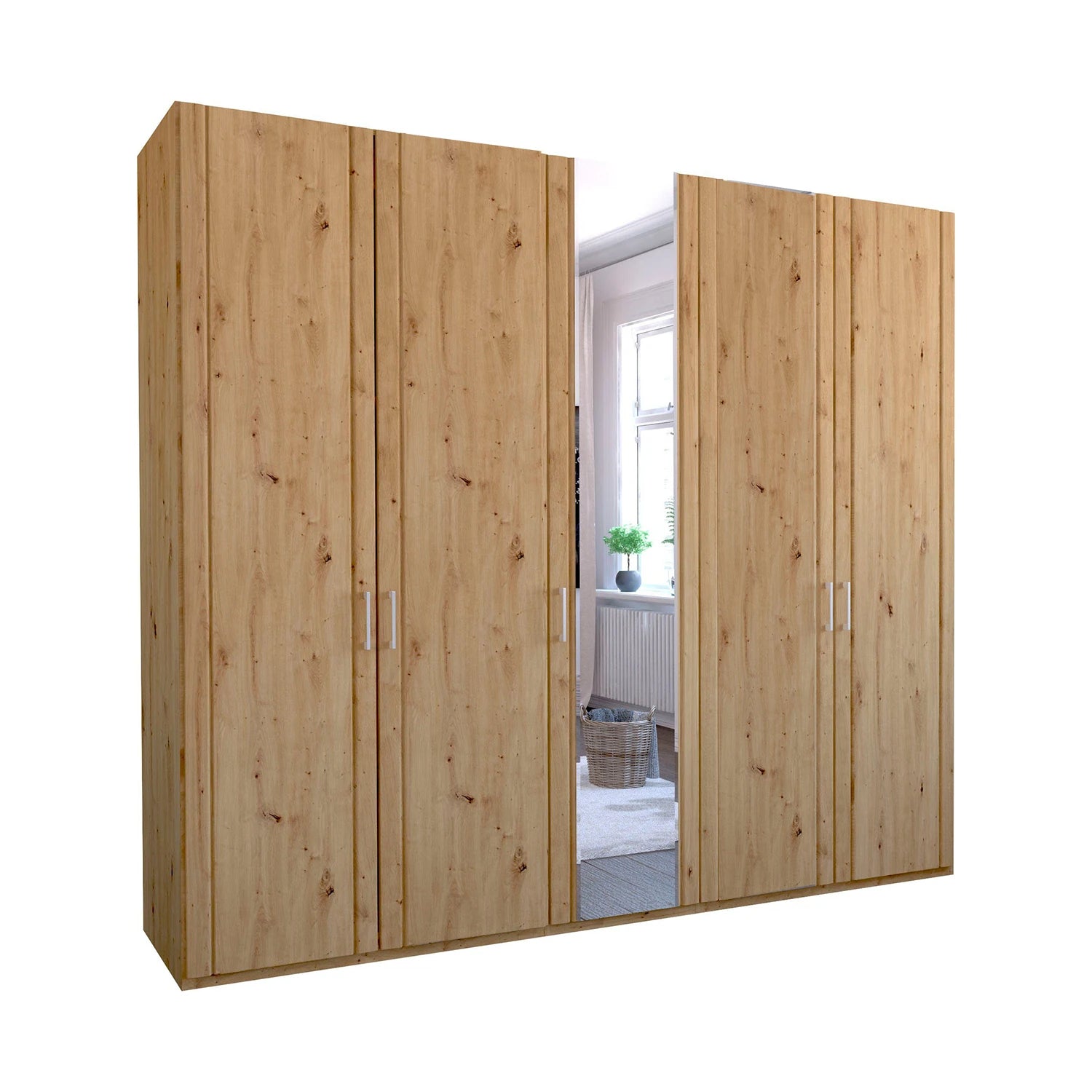Wiemann Brixton Oak Effect 5 Door wardrobe with 1 Mirror door
