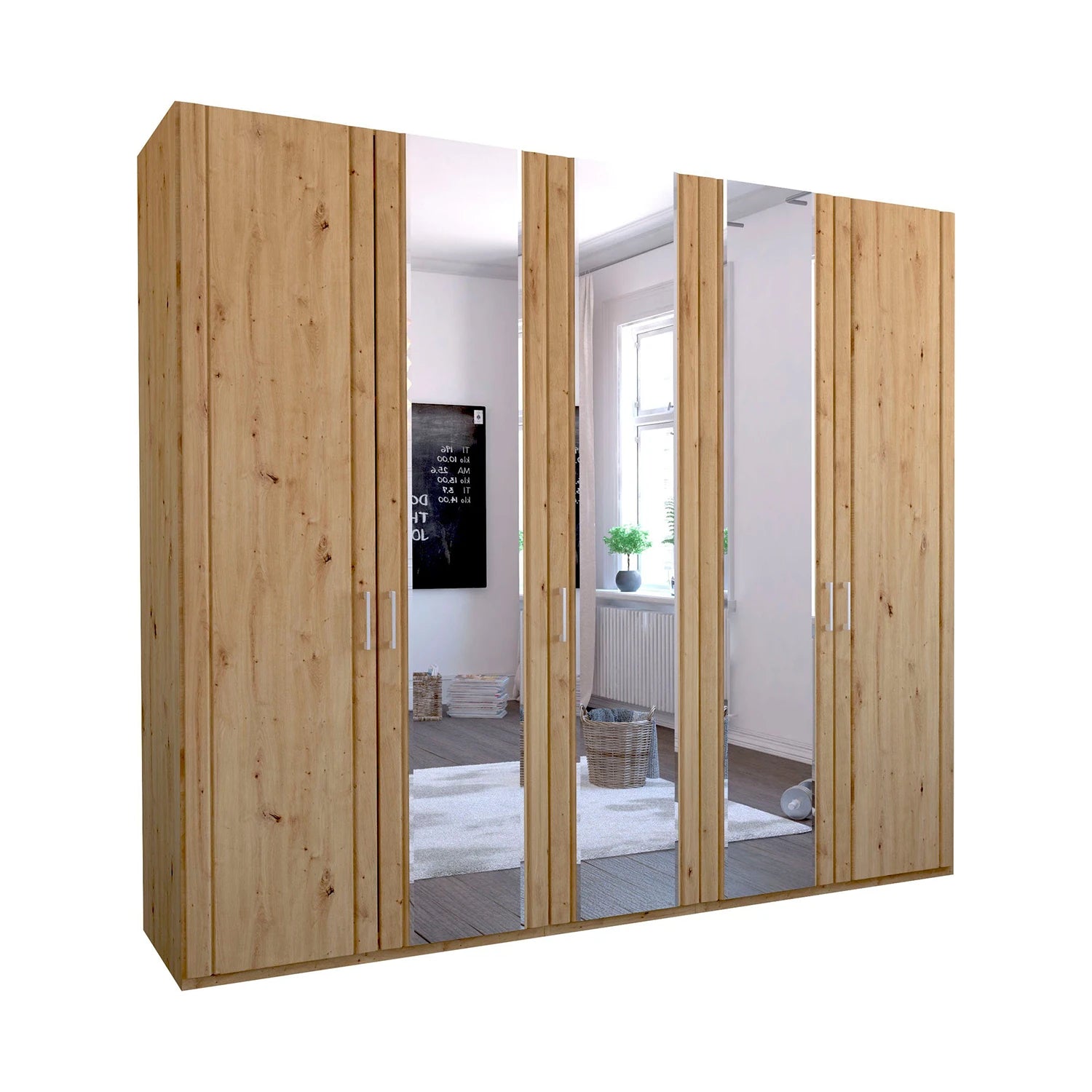 Wiemann Brixton Oak Effect 5 Door wardrobe with 3 Mirror door