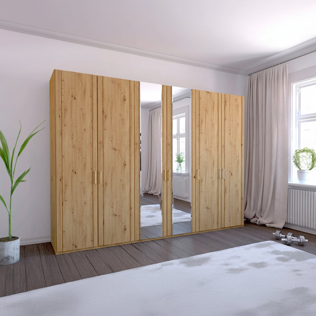 Wiemann Brixton Oak Effect 6 Door Mirrored Wardrobe – W300cm