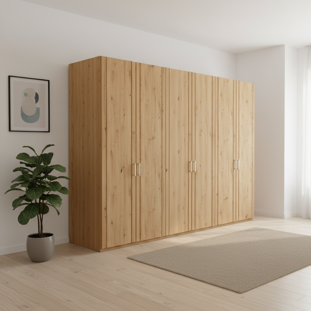 Large Wooden 6 Door Wardrobe - Width 300cm