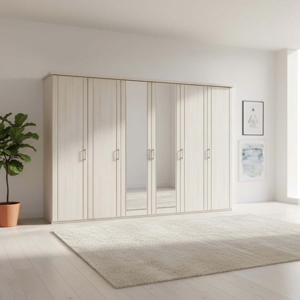 BrixtonPolar larch Effect 6 Door Mirrored Wardrobe – W300cm
