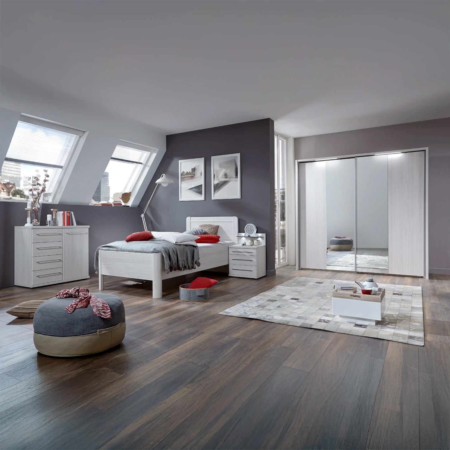 Wiemann Brixton Polar Larch 2 Door Sliding Wardrobe with Mirror and Bedroom Furniture