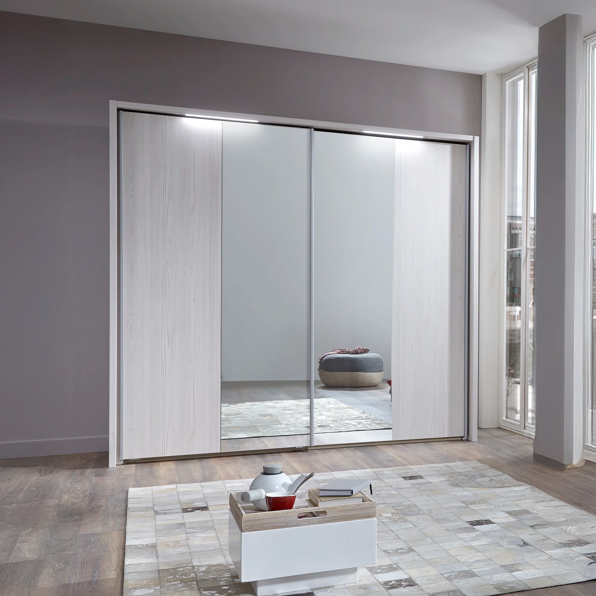 Wiemann Brixton Polar Larch 2 Door Sliding Wardrobe with Mirror Width 200cm  