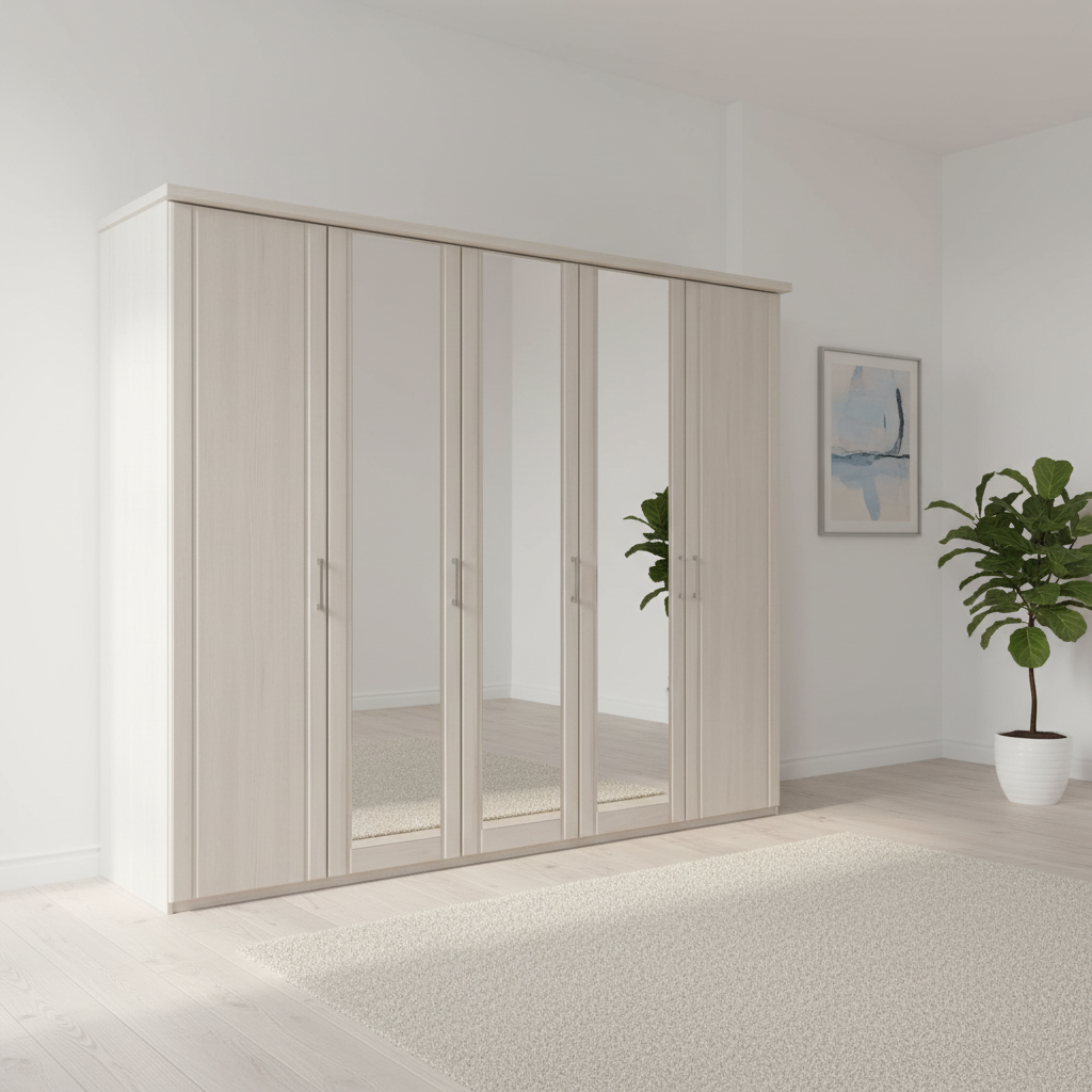 Wiemann Mainau 5 Door Hinged Wardrobe in Polar Larch Colour with Mirror 