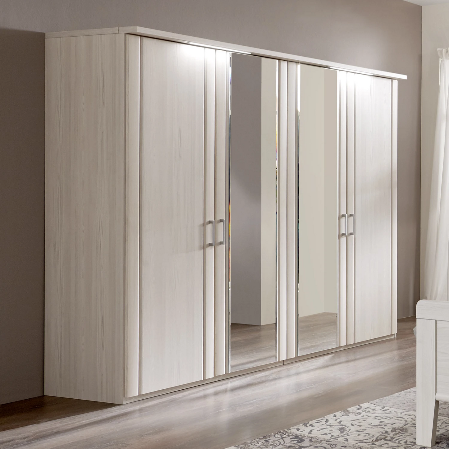 Wiemann 4 Door Hinged Wardrobe in Polar Larch Colour with Mirror 