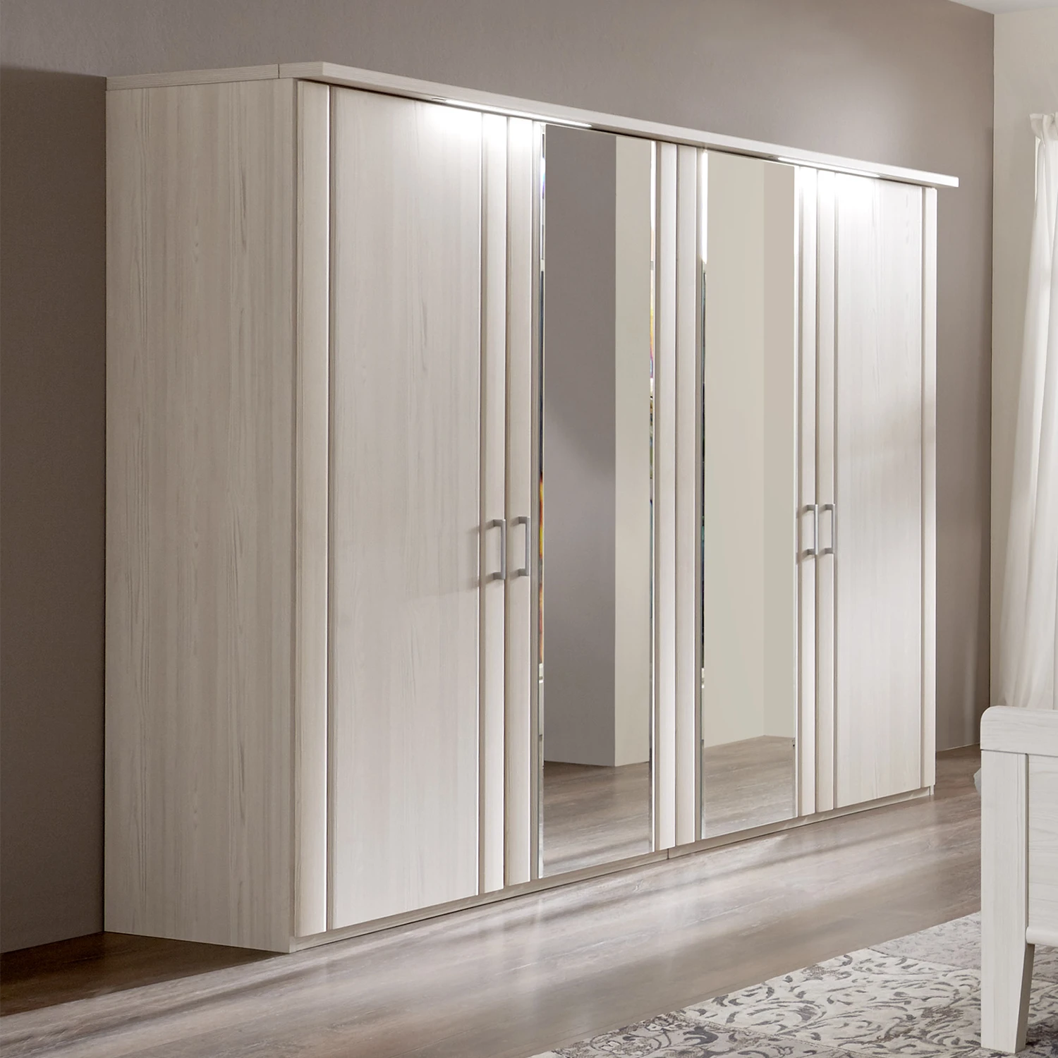Wiemann 4 Door Hinged Wardrobe in Polar Larch Colour with Mirror 