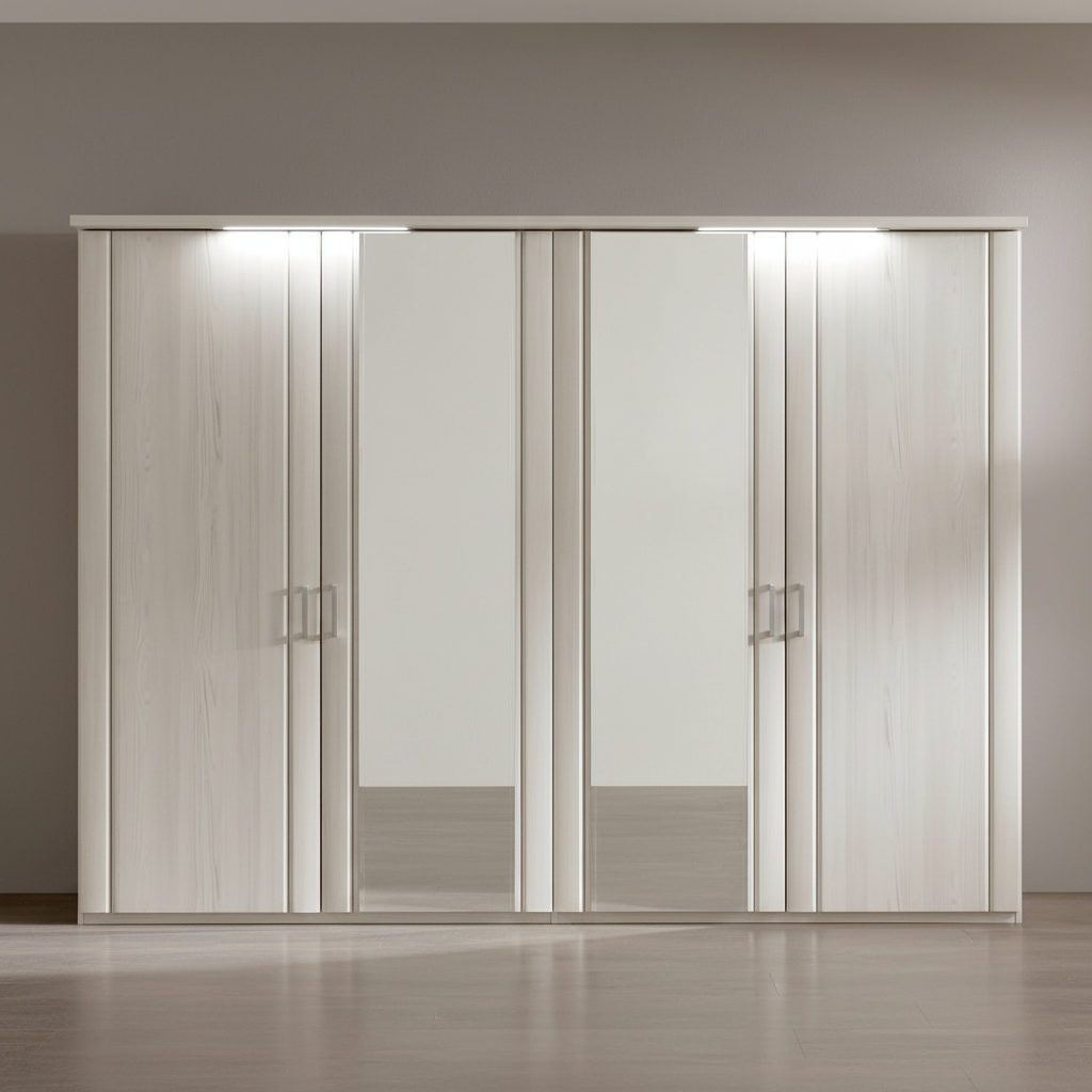 Wiemann Mainau 4 Door Hinged Wardrobe in Polar Larch Colour with Mirror 