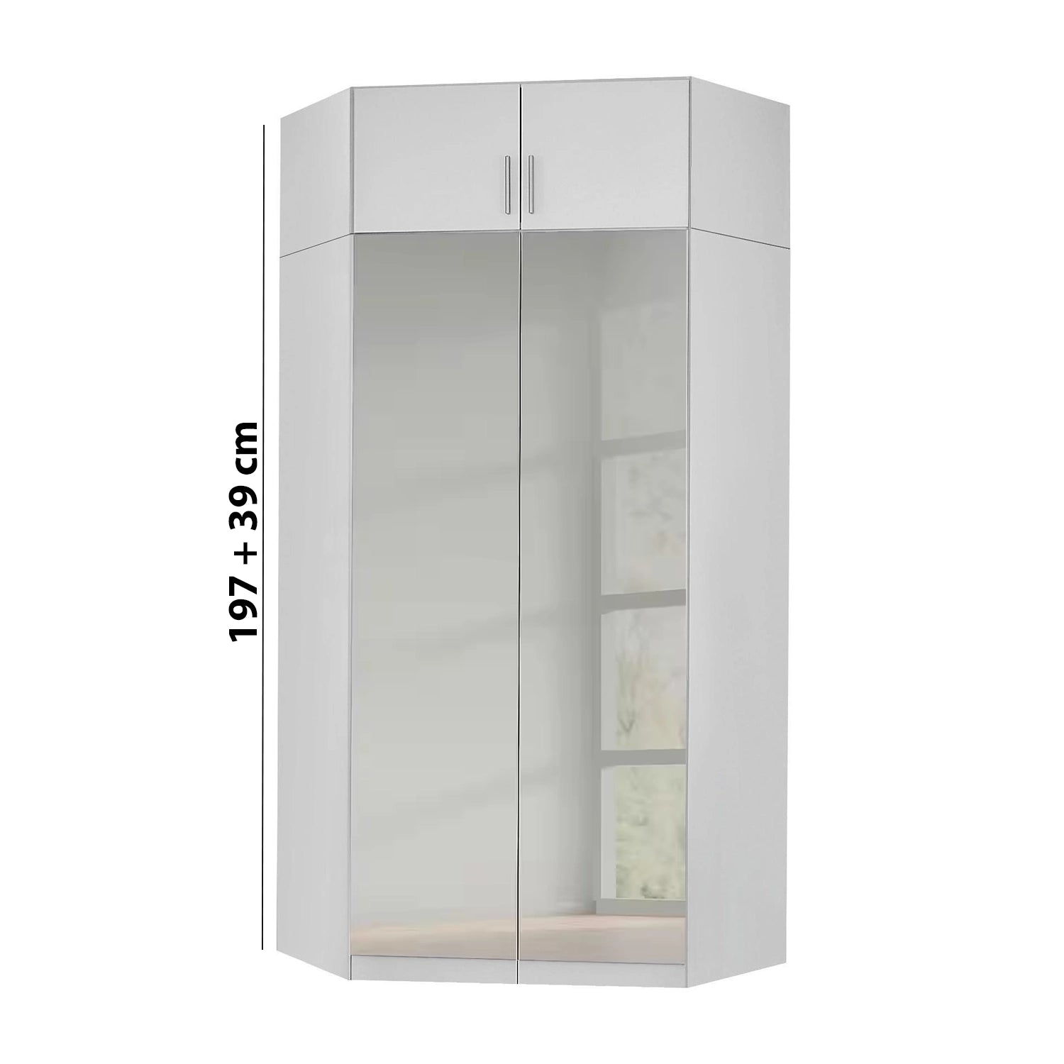 Rauch Celle White  2 Door Corner Wardrobe With Top Unit - Dimensions