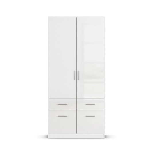 Rauch Cello 2 Doors & 4 Drawers White High Gloss Wardrobe - W94 CM - Front View