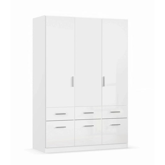 Rauch Cello 3 Doors & 6 Drawers White High Gloss Wardrobe - W140 CM