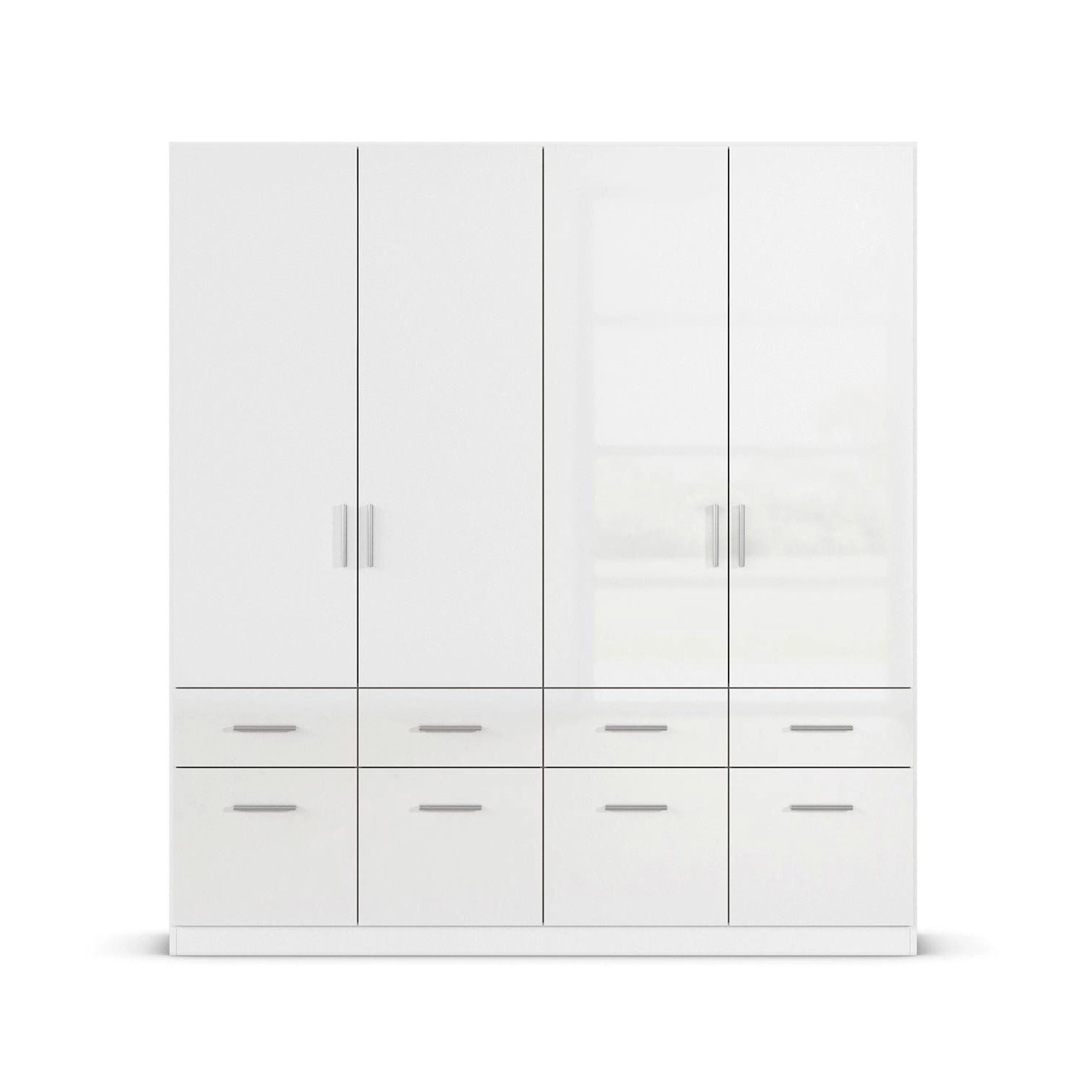 Rauch Cello 4 Doors & 8 Drawers White High Gloss Wardrobe - W181 CM - Front View