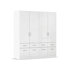 Rauch Cello 4 Doors & 8 Drawers White High Gloss Wardrobe - W181 CM - Side Angle View