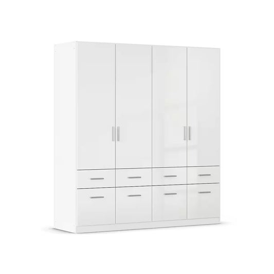 Rauch Cello 4 Doors & 8 Drawers White High Gloss Wardrobe - W181 CM - Side Angle View
