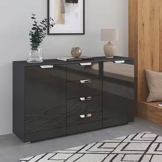 Rauch Glamour Chest of 2 Door & 4 Drawer Grey High Gloss Effect - Styled in a Bedroom