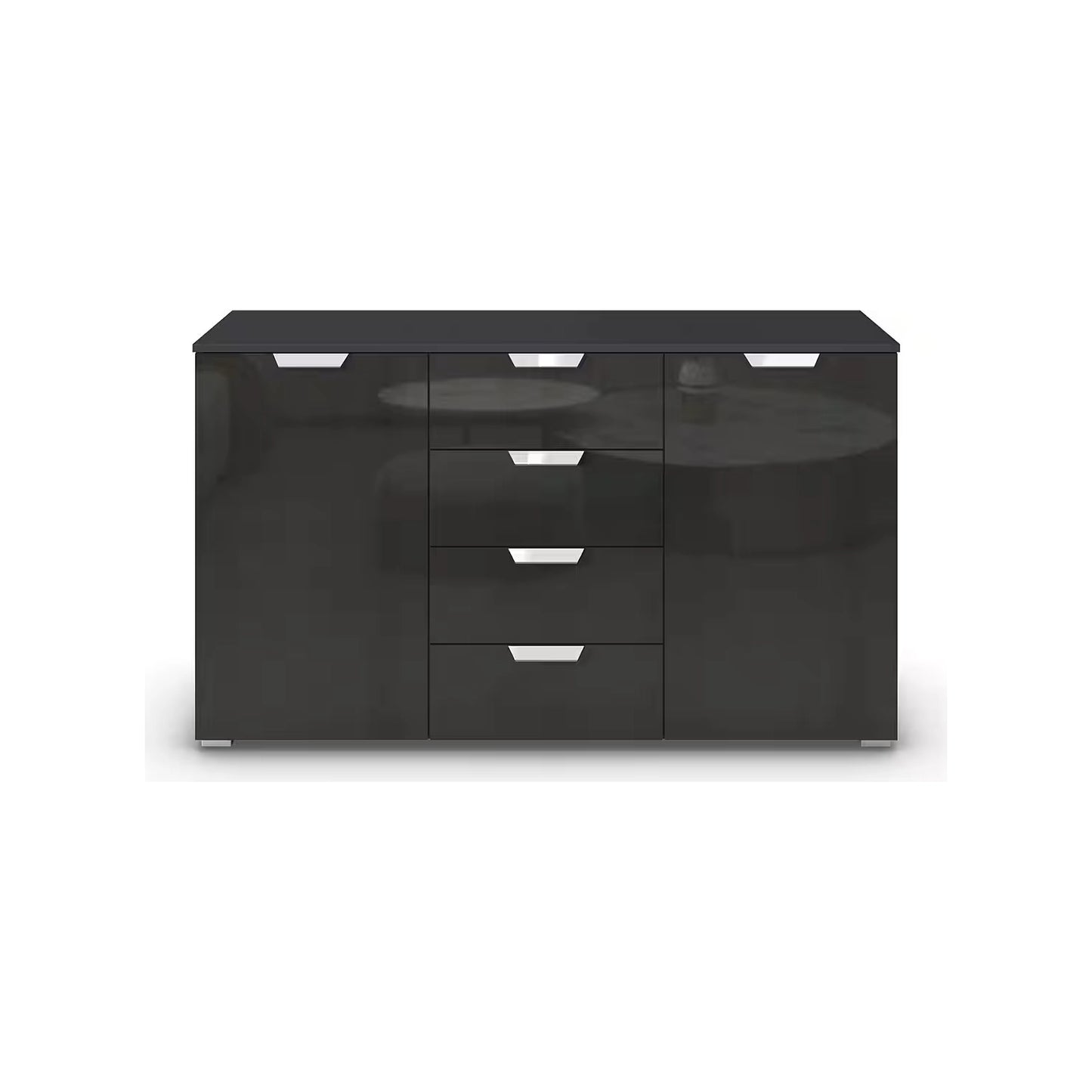 Rauch Glamour Chest of 2 Door & 4 Drawer Grey High Gloss Effect - Front Closeup View
