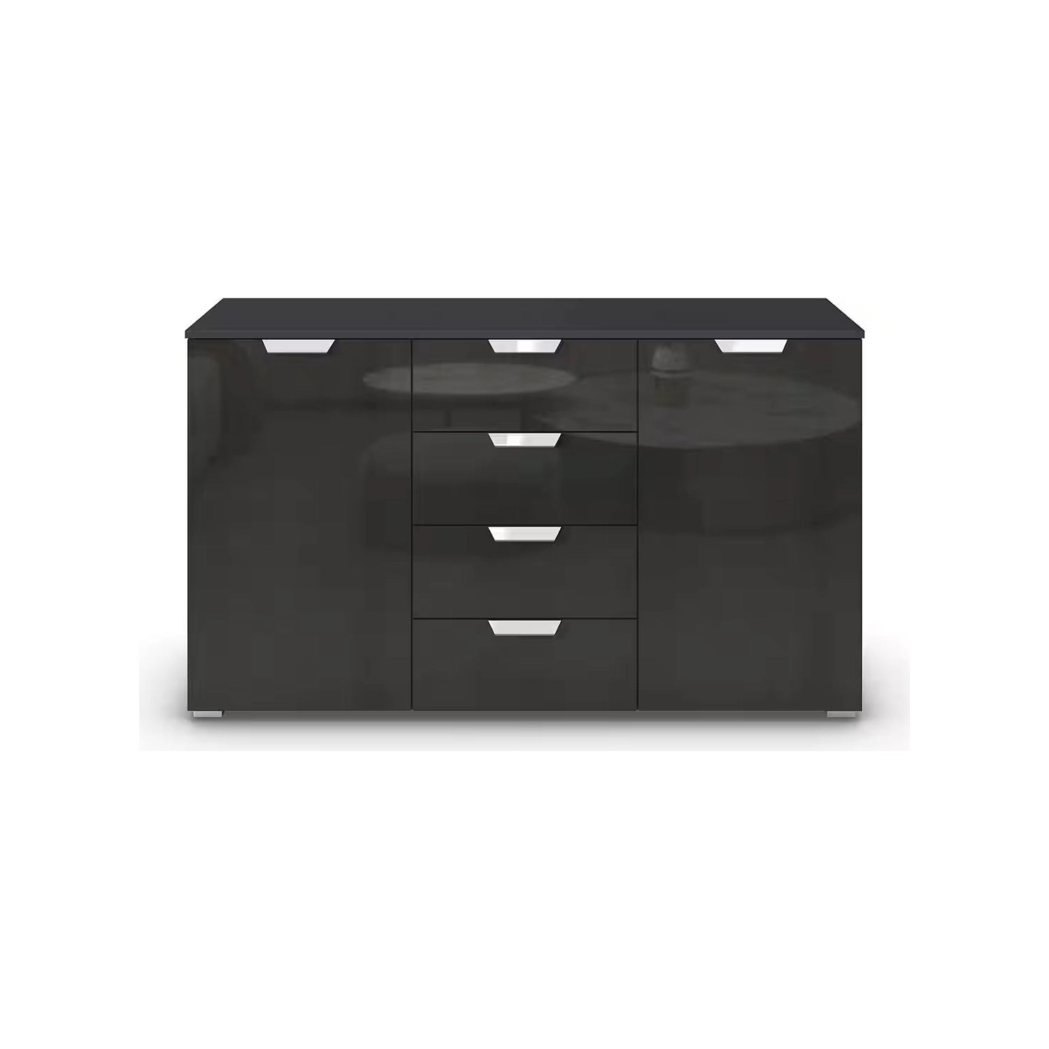 Rauch Glamour Chest of 2 Door & 4 Drawer Grey High Gloss Effect - Front Closeup View
