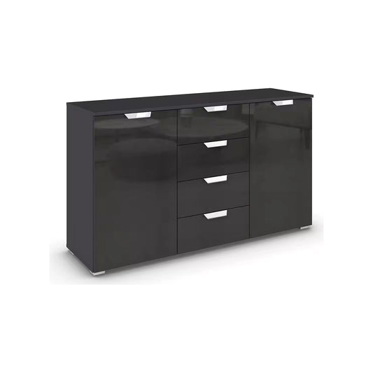Rauch Glamour Chest of 2 Door & 4 Drawer Grey High Gloss Effect - Side Closeup View