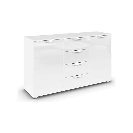 Rauch Glamour Chest of 2 Door & 4 Drawer White High Gloss Effect - Side Closeup View