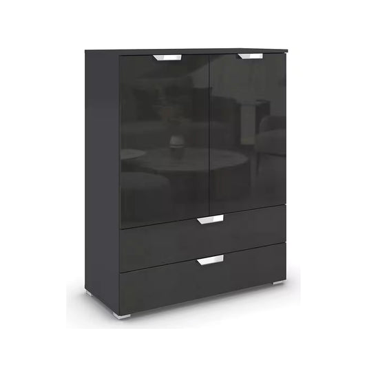 Rauch Glamour Chest of Tall 2 Door & 2 Drawer Grey High Gloss Effect - Side Closeup View