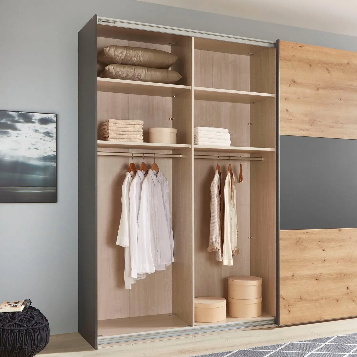 Corfu Bianco Oak & Graphite Sliding Door Wardrobe
