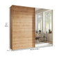 Wooden wardrobe with mirror and dimensions on a white background