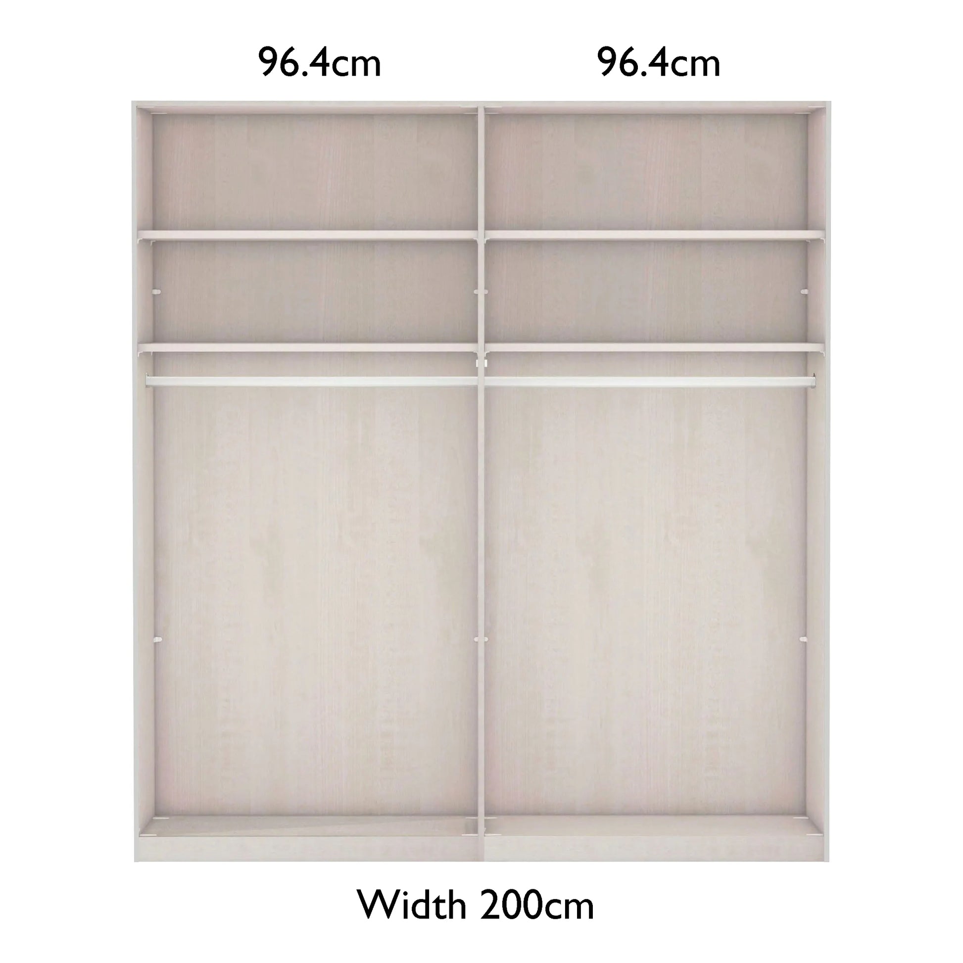 Corfu 200cm Closet with sliding doors labeled with dimensions on a white background